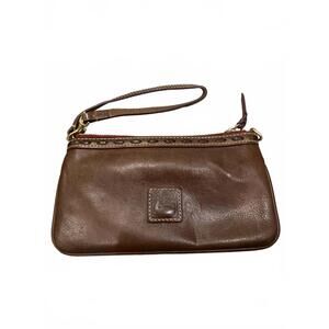 Vintage Dooney & Bourke Brown Leather Wristlet Duck Logo USA Made Clutch